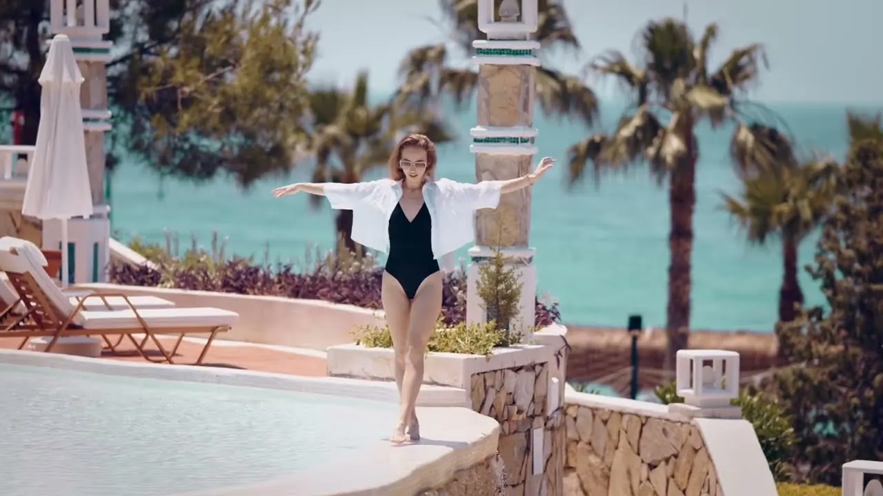 The pool terrace at Liberty Lykia looking out to the Mediterranean, from the second film produced by Sortie Media