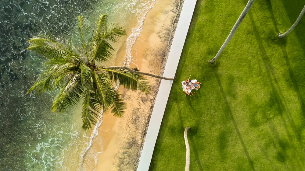 Palms and lawn running down to the beach at Radisson Collection Galle
