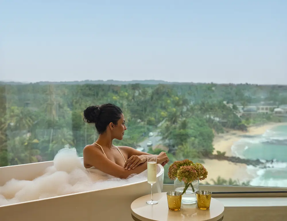 Bathroom overlooking the ocean in a suite at Radisson Collection Galle