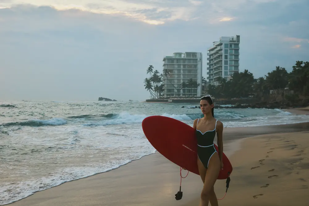 Walking down to the surf on the beach at Radisson Collection Galle