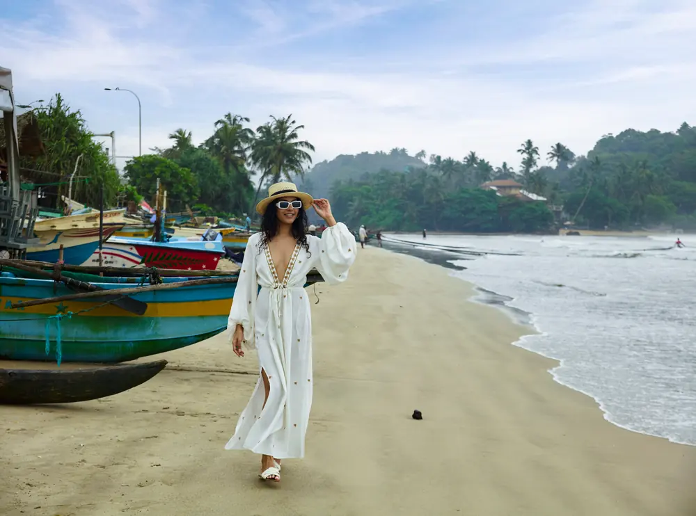 The beach and fishing boats beside the town at Galle