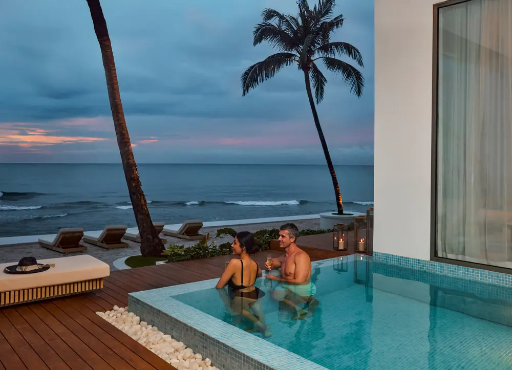 A private plunge pool at Radisson Collection Galle at sunset