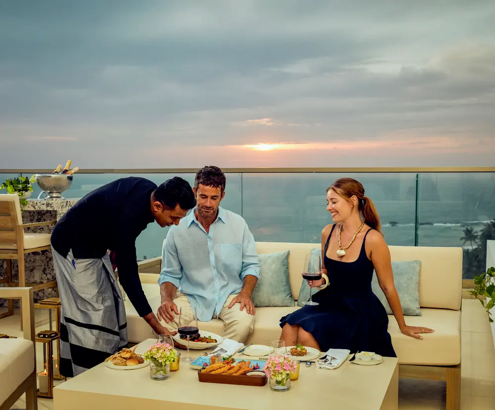 Dinner served on the terrace at sunset at Radisson Collection Galle