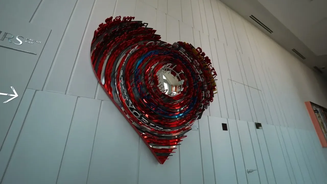 A sculptural artwork on the wall at SLS Dubai, from the art video produced by Sortie Media